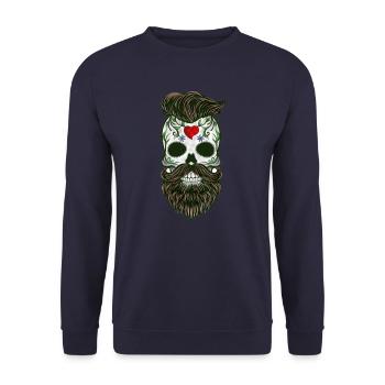 Totenkopf Bart Herz Hipster Skull Fashion Design - Unisex Pullover - Navy - Vorne - Alina (178cm) & Michal (187cm)