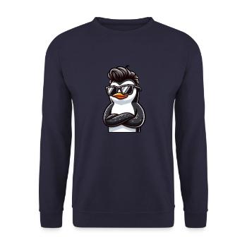 Cooler Pinguin mit Sonnenbrille Cartoon - Unisex Pullover - Navy - Vorne - Alina (178cm) & Michal (187cm)