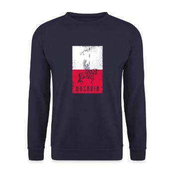 Polen Husaria Husaren Kavallerie Militär Geschicht - Unisex Pullover - Navy - Vorne - Alina (178cm) & Michal (187cm)
