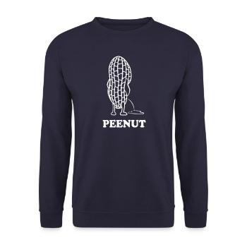 PeeNut - eine Erdnuss muss pinkeln, Wortspiel - Unisex Pullover - Navy - Vorne - Alina (178cm) & Michal (187cm)