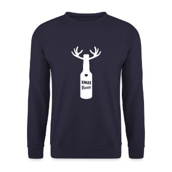 XMAS BEER - Bouteille de bière au look renne avec bois - Sweat-shirt Unisexe - marine - Devant - Alina (178cm) & Michal (187cm)