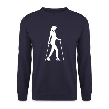 Nordic Walking Woman Silhouette - Unisex Sweatshirt - navy - Front - Alina (178cm) & Michal (187cm)