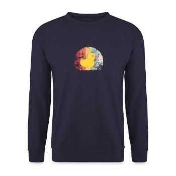 Ente Vintage Ente Duck Gelb Brot Lustig Geschenk - Unisex Pullover - Navy - Vorne - Alina (178cm) & Michal (187cm)