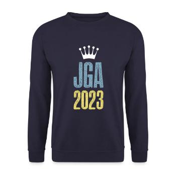 Jga 2023 Junggesellenabschied - Unisex Pullover - Navy - Vorne - Alina (178cm) & Michal (187cm)