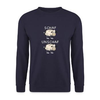 Schaf - UnSchaf - lustiger Spruch mit Schafen - Unisex Pullover - Navy - Vorne - Alina (178cm) & Michal (187cm)