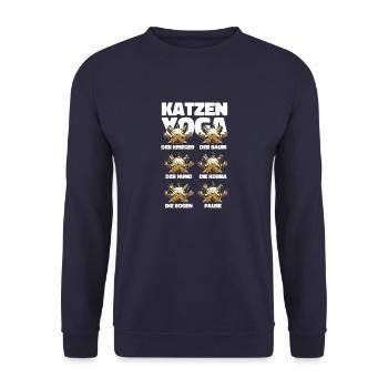 Cat Yoga Katze Katzenliebhaber Meditation Spaß Fun - Unisex Pullover - Navy - Vorne - Alina (178cm) & Michal (187cm)