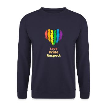 Liebe Stolz Respekt. Regenbogenherz für Oslo - Unisex Pullover - Navy - Vorne - Alina (178cm) & Michal (187cm)