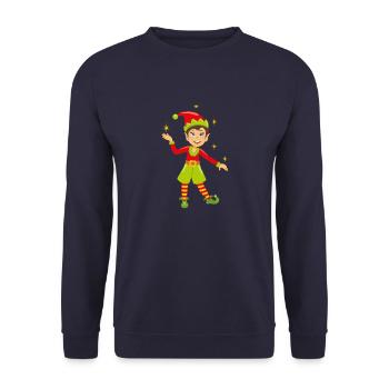 Glücklicher lächelnder Elf fängt die Sterne ein - Unisex Pullover - Navy - Vorne - Alina (178cm) & Michal (187cm)