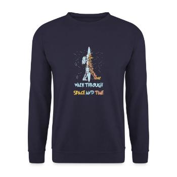 Astronaut geht durch Raum & Zeit Dimension Portal - Unisex Pullover - Navy - Vorne - Alina (178cm) & Michal (187cm)