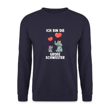 Elefanten Große Schwester - Ich bin Die große - Unisex Pullover - Navy - Vorne - Alina (178cm) & Michal (187cm)