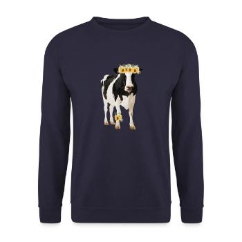 Holstein Cow With Flowers - Unisex Sweatshirt - navy - Front - Alina (178cm) & Michal (187cm)