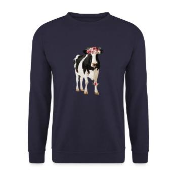 Holstein Cow With Flowers - Unisex Sweatshirt - navy - Front - Alina (178cm) & Michal (187cm)
