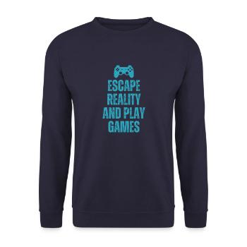 Escape Reality And Play Games Funny Gaming Gamer - Unisex Sweatshirt - navy - Front - Alina (178cm) & Michal (187cm)