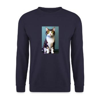Un chat domestique à poil court attend de manger - Sweat-shirt Unisexe - marine - Devant - Alina (178cm) & Michal (187cm)