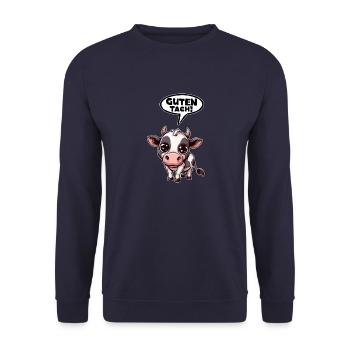 Kuh Guten Tach Lustiger Spruch Witzig Spruch - Unisex Pullover - Navy - Vorne - Alina (178cm) & Michal (187cm)