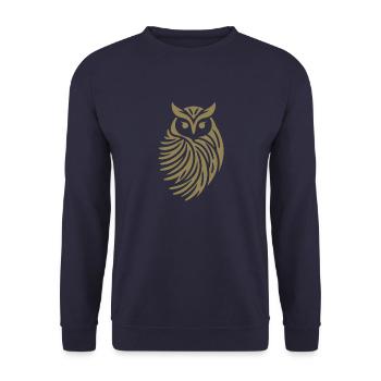 Minimalistische Eule Abstrakte Silhouette - Unisex Pullover - Navy - Vorne - Alina (178cm) & Michal (187cm)