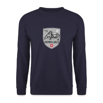 Grindelwald Eiger Switzerland Coat of Arms - Unisex Sweatshirt - navy - Front - Alina (178cm) & Michal (187cm)