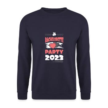 Bachelorette Party 2023 Herz Jga - Unisex Pullover - Navy - Vorne - Alina (178cm) & Michal (187cm)