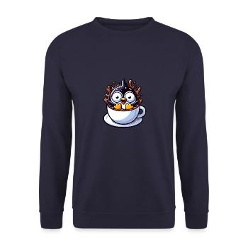 Pinguin Kaffee Kaffeetrinker liebt Koffein - Unisex Pullover - Navy - Vorne - Alina (178cm) & Michal (187cm)