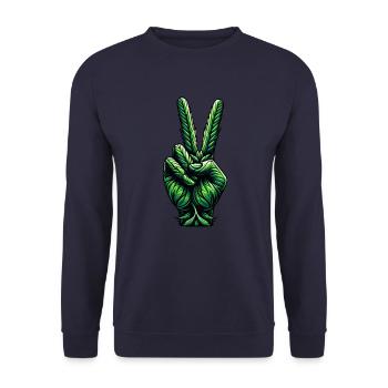 Hanf Legalisierung Friedenszeichen - Unisex Pullover - Navy - Vorne - Alina (178cm) & Michal (187cm)
