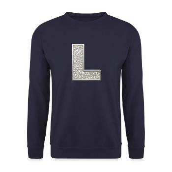 L, letter, initial, monogram, - Unisex Pullover - Navy - Vorne - Alina (178cm) & Michal (187cm)