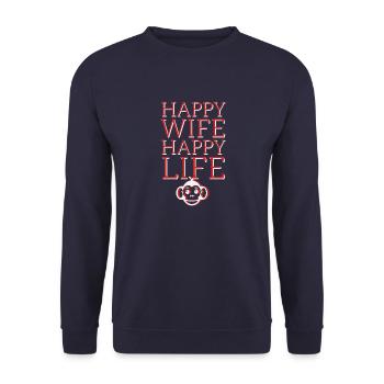 Femme heureuse, vie heureuse. Soyez heureux, ne vous inquiétez pas - Sweat-shirt Unisexe - marine - Devant - Alina (178cm) & Michal (187cm)