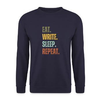 EAT WRITE SLEEP REPEAT - Unisex Sweatshirt - navy - Front - Alina (178cm) & Michal (187cm)