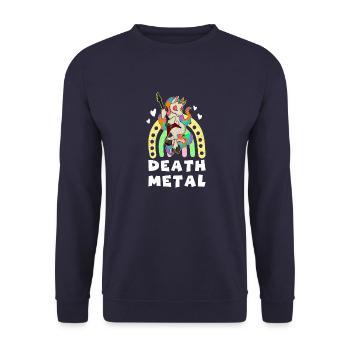 Metall Band Rock Einhorn Regenbogen Musiker - Unisex Pullover - Navy - Vorne - Alina (178cm) & Michal (187cm)