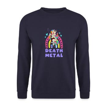 Metall Band Rock Einhorn Regenbogen Musiker - Unisex Pullover - Navy - Vorne - Alina (178cm) & Michal (187cm)