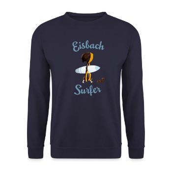 Münchner Kindl mit Surfbrett und Dackel - Unisex Pullover - Navy - Vorne - Alina (178cm) & Michal (187cm)