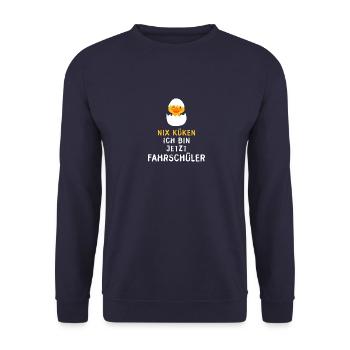 Küken Fahrschüler Auto fahren Fahrschule 18 stolz - Unisex Pullover - Navy - Vorne - Alina (178cm) & Michal (187cm)