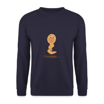 Uuuupps... Lustiger Wurm mit Schreckmoment - Unisex Pullover - Navy - Vorne - Alina (178cm) & Michal (187cm)