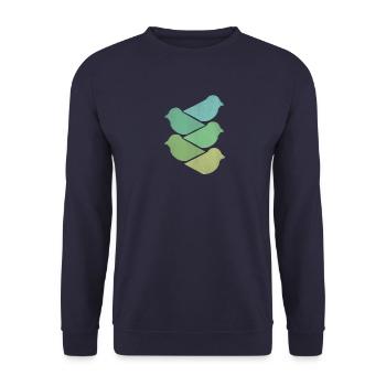 Vogel Bunt Vintage Vögel Silhouette Geschenk - Unisex Pullover - Navy - Vorne - Alina (178cm) & Michal (187cm)