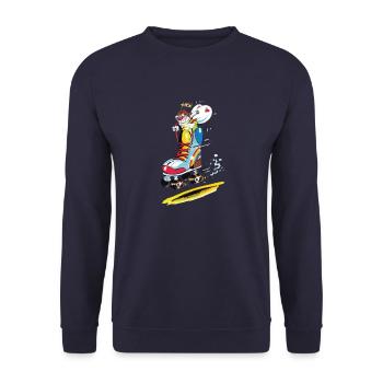 Blühwürmchen auf Rollschuh - Unisex Pullover - Navy - Vorne - Alina (178cm) & Michal (187cm)