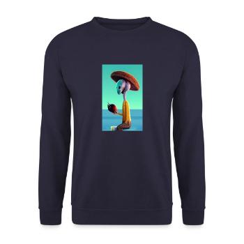 Crazy Comic Alien on a beach with a space coconut - Unisex Sweatshirt - navy - Front - Alina (178cm) & Michal (187cm)