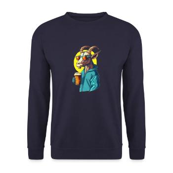 Cooler Bock mit Bier im Hoodie - Unisex Pullover - Navy - Vorne - Alina (178cm) & Michal (187cm)