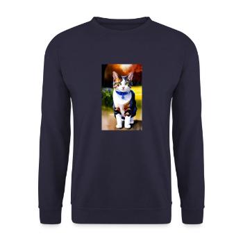 Inländische kurzhaarige Katze wartet auf Sie - Unisex Pullover - Navy - Vorne - Alina (178cm) & Michal (187cm)