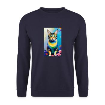 Chat domestique à poil court avec des fleurs - Sweat-shirt Unisexe - marine - Devant - Alina (178cm) & Michal (187cm)