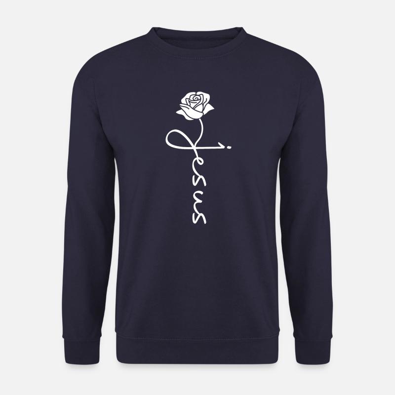 Jesus Schrift als Kreuz mit Rose - Unisex Pullover - Navy
