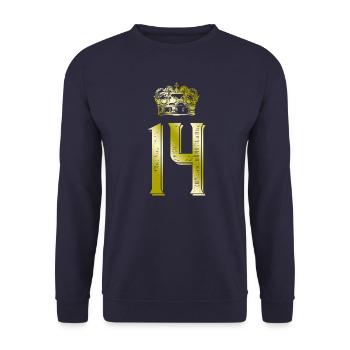 14 Zahl Krone - Unisex Pullover - Navy - Vorne - Alina (178cm) & Michal (187cm)