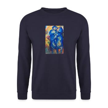 Franz Marc - Turm der blauen Pferde. 1913. - Unisex Pullover - Navy - Vorne - Alina (178cm) & Michal (187cm)