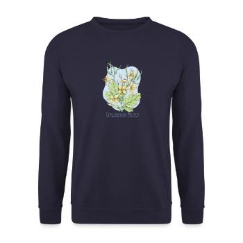 Dessin botanique d’herbe d’hirondelle chélidoine - Sweat-shirt Unisexe - marine - Devant - Alina (178cm) & Michal (187cm)