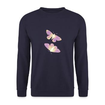 Schmetterling gelb/rosa - Unisex Pullover - Navy - Vorne - Alina (178cm) & Michal (187cm)