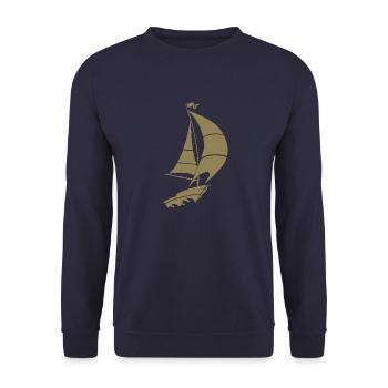 Segelboot Segelyacht Meer Silhouette - Unisex Pullover - Navy - Vorne - Alina (178cm) & Michal (187cm)