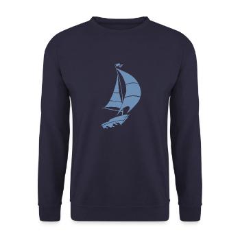 Segelboot Segelyacht Meer Silhouette - Unisex Pullover - Navy - Vorne - Alina (178cm) & Michal (187cm)