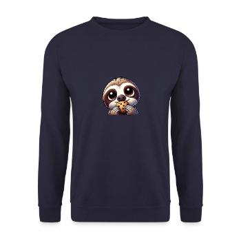 Süßes Faultier Kekse treue Augen - Unisex Pullover - Navy - Vorne - Alina (178cm) & Michal (187cm)