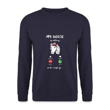 My Horse Is Calling Mein Pferd Ruft An Reiten - Unisex Pullover - Navy - Vorne - Alina (178cm) & Michal (187cm)
