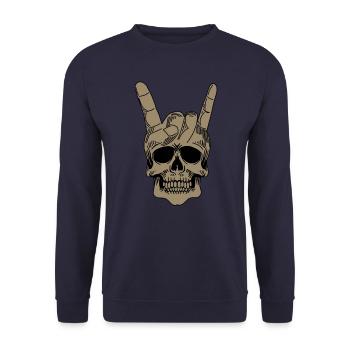 Heavy metal skull with devil horns - Unisex Sweatshirt - navy - Front - Alina (178cm) & Michal (187cm)