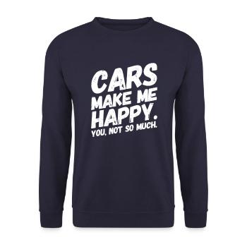 Cars make happy I Autos machen mich glücklich - Unisex Pullover - Navy - Vorne - Alina (178cm) & Michal (187cm)