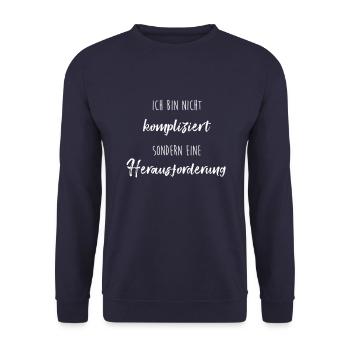 Bin nicht kompliziert sondern eine Herausforderung - Unisex Pullover - Navy - Vorne - Alina (178cm) & Michal (187cm)